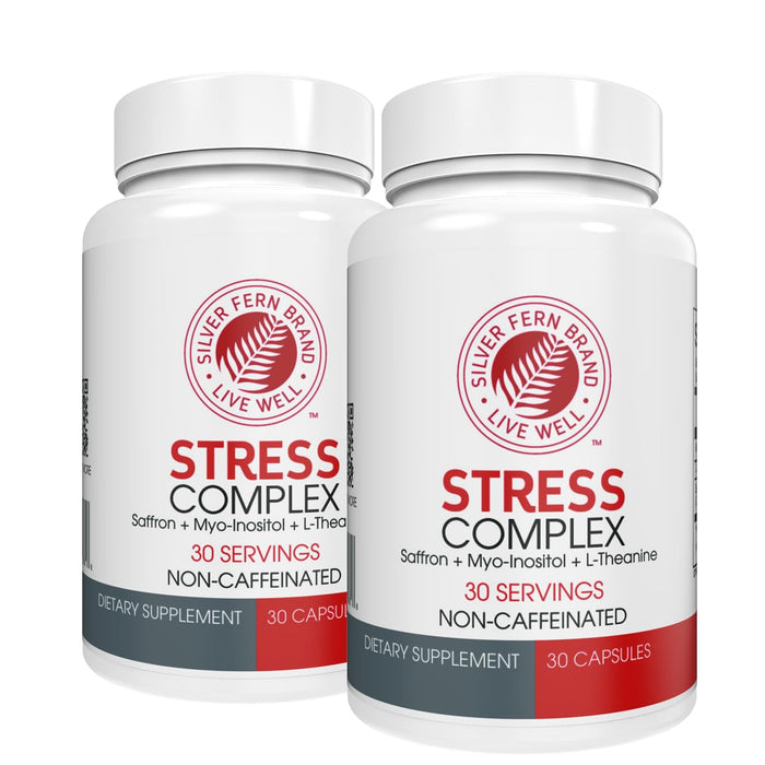Silver Fern Stress Complex Supplement - Without Caffeine - Sleep, Worry, Mood & More - with Saffron Supplements, L-Theanine Supplement, & Myo-inositol - Natural Stress Relief Supplement (Pack of 2)