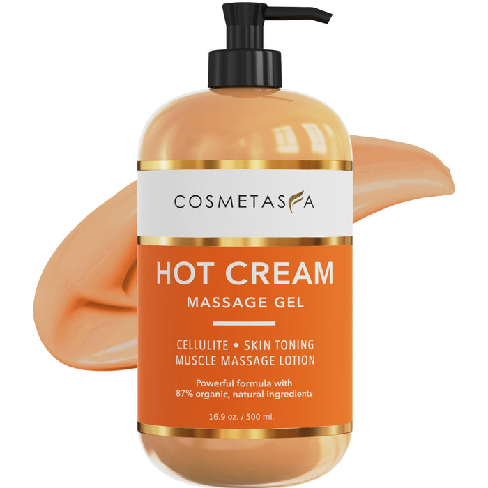 Cosmetasa Hot Cream Massage Gel - Natural and 87% Organic Cellulite Cream - Multi Use, Skin Toning Cream, Soothes Aches, for Sore Joints and Muscle - 16.9 Oz