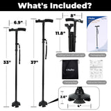 Walking Cane with LED Light: Ohuhu Folding Cane for Men Women Foldable Walking Stick with Strap Portable Adjustable Lightweight Free Standing Canes with Carrying Bag for Fathers Mothers