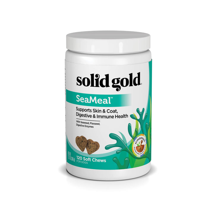 Solid Gold SeaMeal Multivitamin for Dogs - Grain Free Kelp Supplement - Digestive Enzymes for Dogs - Gut Health & Immune Support - Healthy Skin & Coat - Omega 3 & Superfood Soft Chews - 120 Count