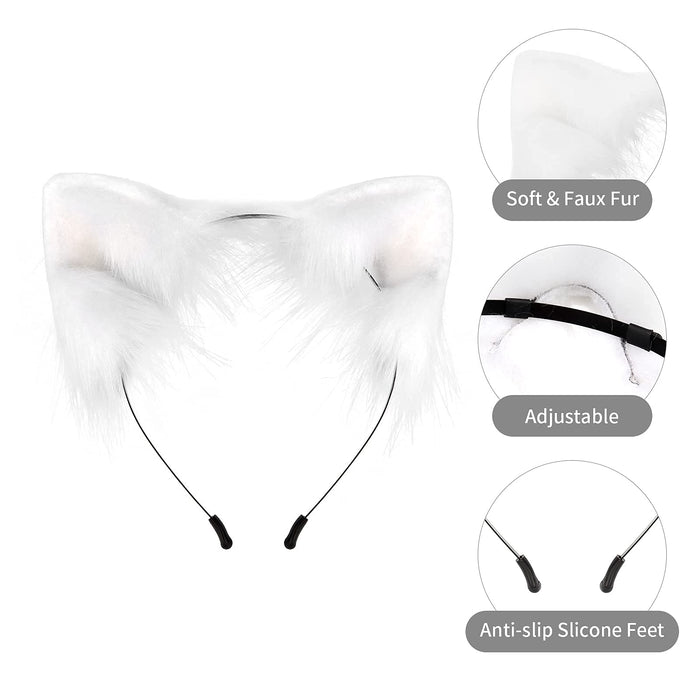 SMILETERNITY Handmade Fox Wolf Cat Ears Headwear Costume Accessories for Halloween Christmas Cosplay Party (White)