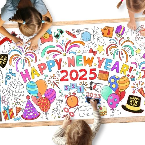 Giant Coloring Poster for Classroom Wall - Versatile 31.5 x 72 Inches Happy New Year Activity Poster/Table Cover, School Parties, Happy New Year Party and Special Events Decoration