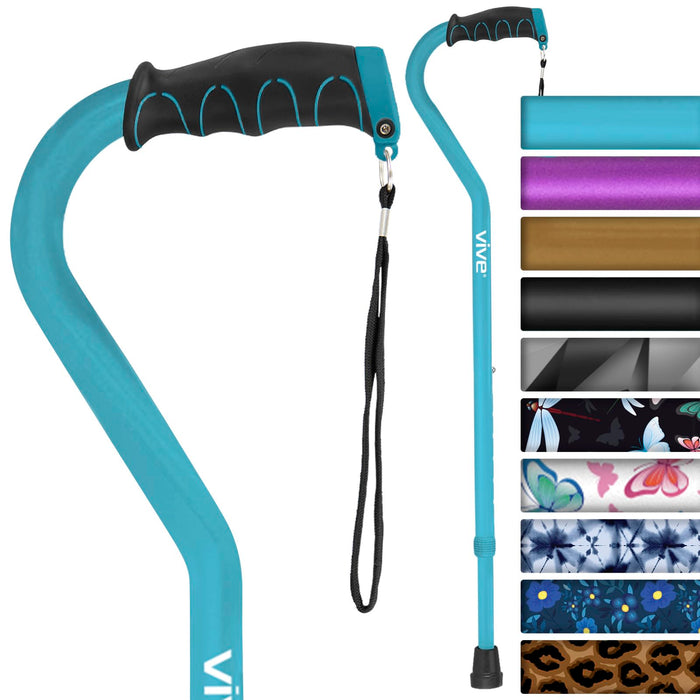 Vive Walking Cane for Women, Men, Elderly - Patented Offset Grip - Lightweight Adjustable Walking Aid with a Non-Slip Tip - Sturdy Balancing Mobility Aid for Seniors (Folding Offset Cane)