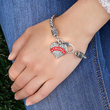 Inspired Silver - Trump Supporter Braided Bracelet for Women - Silver Pave Heart Charm Bracelet with Cubic Zirconia Jewelry