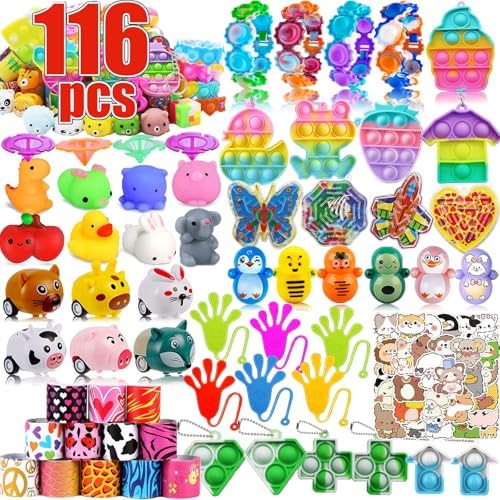 116 Pcs Party Favors for Kids 4-8-12,Pop Fidget Toys for Boys Grils, Treasure Box Toys for Classroom Prizes,Pinata Filler,Goodie Bag Stuffers,Treasure Chest Carnival Prizes,Easter Basket Stuffers