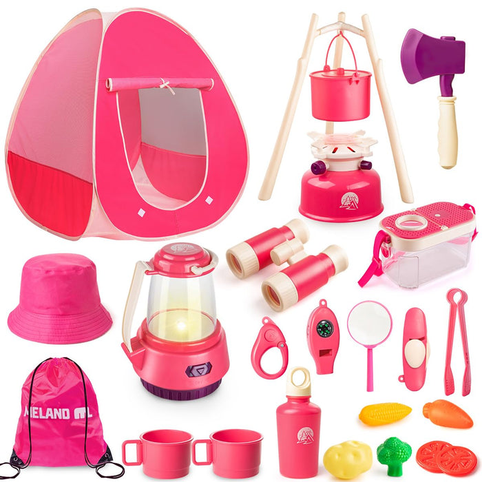 Meland Kids Camping Set for Girls - Camping Tent Toys for Girls Indoor Outdoor Pretend Play, Christmas Birthday Gift Idea for Toddler Girls Age 3,4,5,6 Year Old