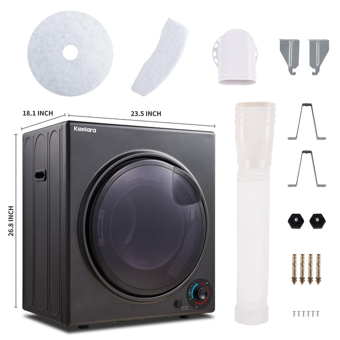 Kaelara Portable Dryer 3.5 cu.ft, 1500W Compact Dryer with Stainless Steel Tub, 4 Drying Mode, Overheat Protection, Apartment, Dorms, RVs, Black