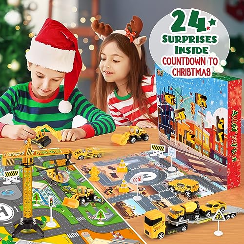 2024 Christmas Advent Calendar,Alloy Construction Engineering Vehicle Toys for 3-8 Year Old Boys Girls 24 Days Countdown Calendar Stocking Stuffer Christmas Countdown Gifts for 3-8 Year Old Boys Girls