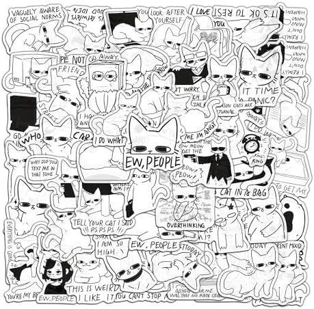 Black Cat Stickers 50 Pcs Cat Meme Stickers Kitty Stickers Cat Stickers for Water Bottles Cute Vinyl Stickers Cat Bumper Sticker Kawaii Cat Stickers Funny Cat Stickers Waterproof