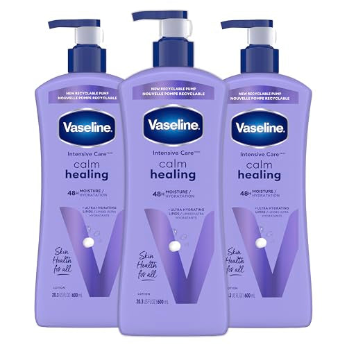 Vaseline Intensive Care Calm Healing Body Lotion 3 count for Dry Skin Made with Ultra-Hydrating Lipids and Lavender Extract to Heal and Restore Dry Skin 20.3 oz
