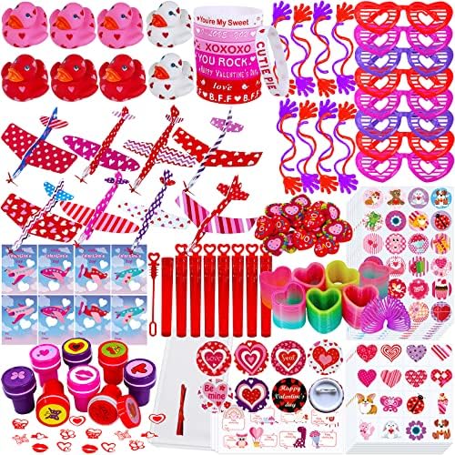 Winlyn 120 Pcs Valentine's Day Stationery Toy Assortment Set Valentine Prizes Rewards Bulk Valentine Goodie Bags Stuffers for Kids Students Valentine Party Favors Treat School Classroom Gift Exchange