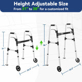 Loyoda FSA/HSA Eligible Folding Walker with 2 Skis and 5" Wheels, Lightweight Walkers for Seniors and Adults, Supports Up to 350 Pounds, Adjustable Height, Compact Standard Walker, Black