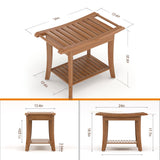 Zhuoyue Bamboo Shower Stool Bench Waterproof with Storage Shelf for Shaving Legs or Spa Bath Seat in Bathroom & Inside Shower for Adults Seniors Elderly (24 x 13.4 x 18.5 inches+Walnut)