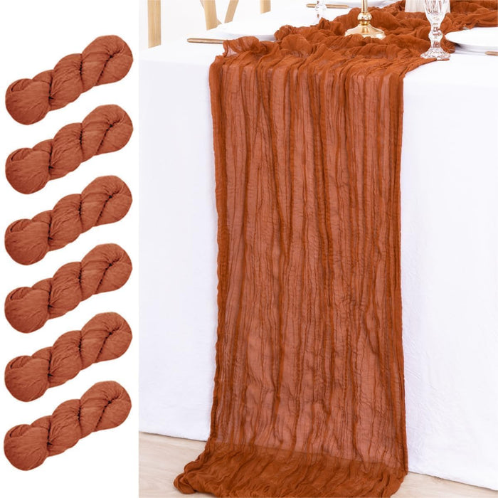 MLMW Fall Thanksgiving Table Runner Terracotta Cheesecloth Table Runner 13.3ft 6 Pack Burnt Orange Cheese Cloth Table Runner 160 inch Boho Gauze Table Runner for Wedding Party Fall Decor