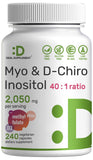 Myo-Inositol & D-Chiro Inositol Supplement (40:1) 2,050mg Per Serving, 240 Veggie Capsules – with Folate, Vitamin D3, & Vitex Complex – Women Health Supplements – Non-GMO