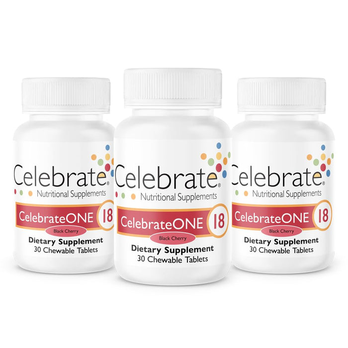 Celebrate Vitamins CelebrateONE 18 One Per Day Bariatric Multivitamin with Iron Chewable Tablet, 18 mg of Iron, Black Cherry, For Post-Bariatric Surgery Patients, 90 count