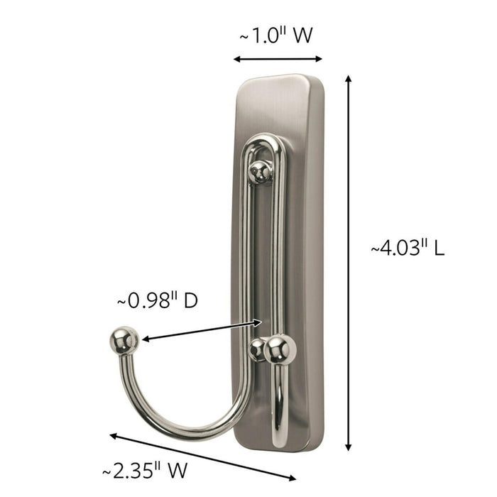 Command Large Brushed Nickel Double Hooks, 2 Hooks and 2 Command Strips, Damage Free Hanging Wall Hooks with Adhesive Strips, Coat Hooks for Hanging Christmas Decorations, Holds up to 4 lb