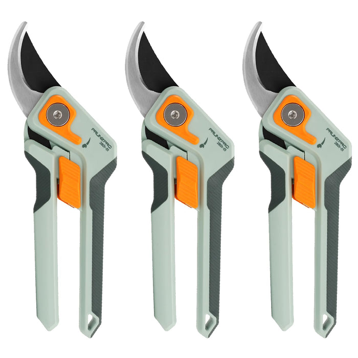 PrunePro 8" Professional Pruning Shears for Gardening Bypass Hand Pruner Stainless Steel Sharp Garden Scissors Plant Flower Rose Garden Clipper - 3 Pack