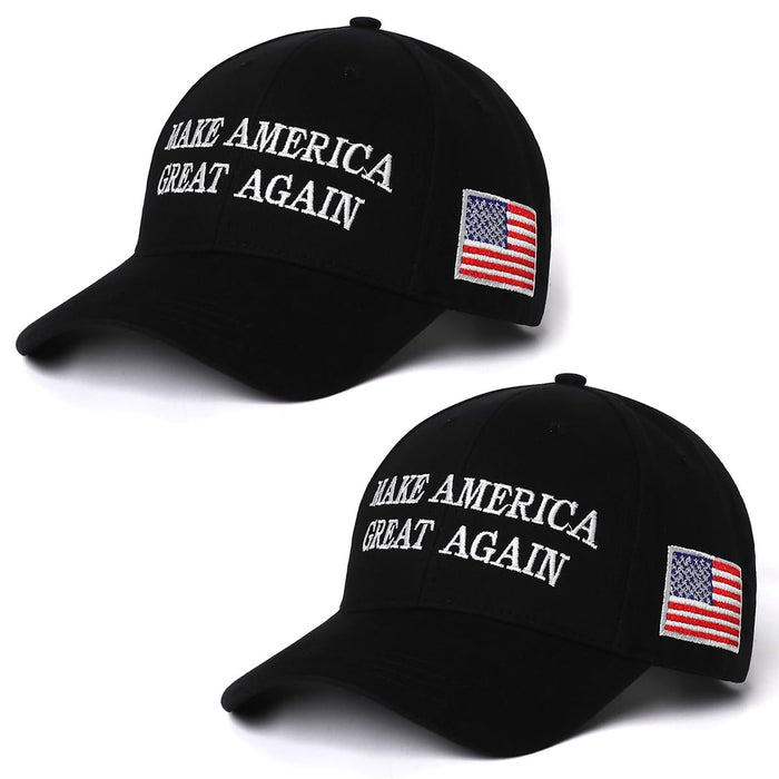 MAGA Hat Trump 2024,Embroidered Make America Great Again Donald Trump Slogan Hat and American Flag Adjustable Baseball Cap (2pcs Black MAGA and Flag)