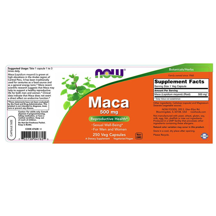 NOW Foods Maca Capsules, 500 mg, 250 Count (Pack of 1)