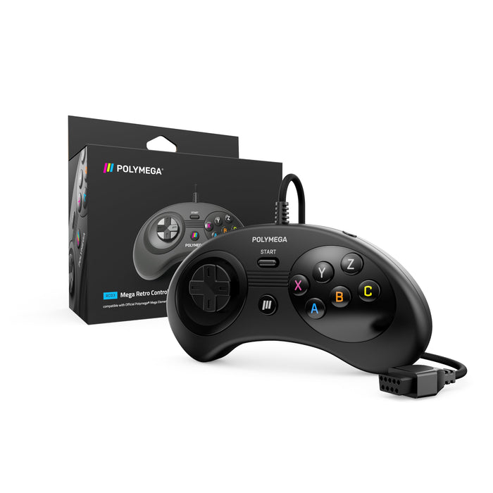 Polymega® Mega Retro Controller (RC03) - Wired Connection For Genesis/Mega Drive Style Controller Ports