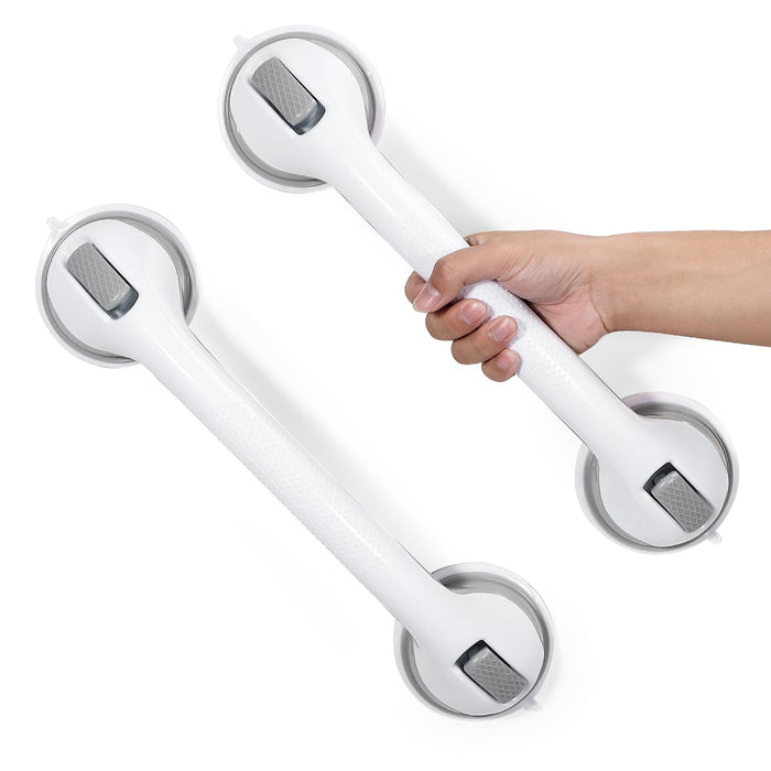 Grab Bars for Bathtubs and Showers, 16 inch Shower Handle Gray White Suction Cup Grab Bars for Shower Chair, Bathroom Safety Bar for Elderly (2 Pack)