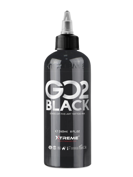 XTREME GO2 Black Tattoo Ink, Intense Darkness for Bold Fillings (GO2 Black, 8 oz)