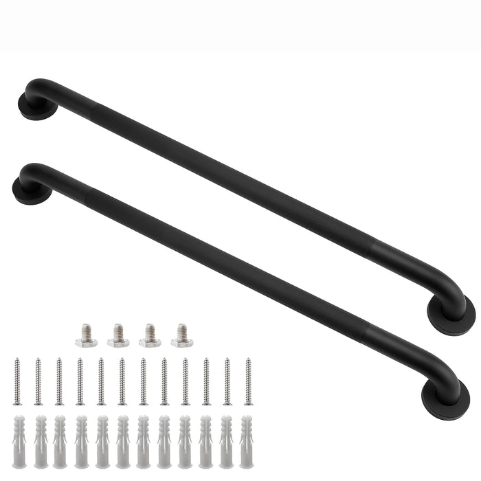 Rackickyer Shower Grab Bar, 2 Pack 32 Inch Black Bathroom Grab Bar, 1.25" Diameter 304 Stainless Steel Anti-Slip Grab Bars for Bathtubs and Showers, Handicap Shower Grab Bar for Seniors Elderly