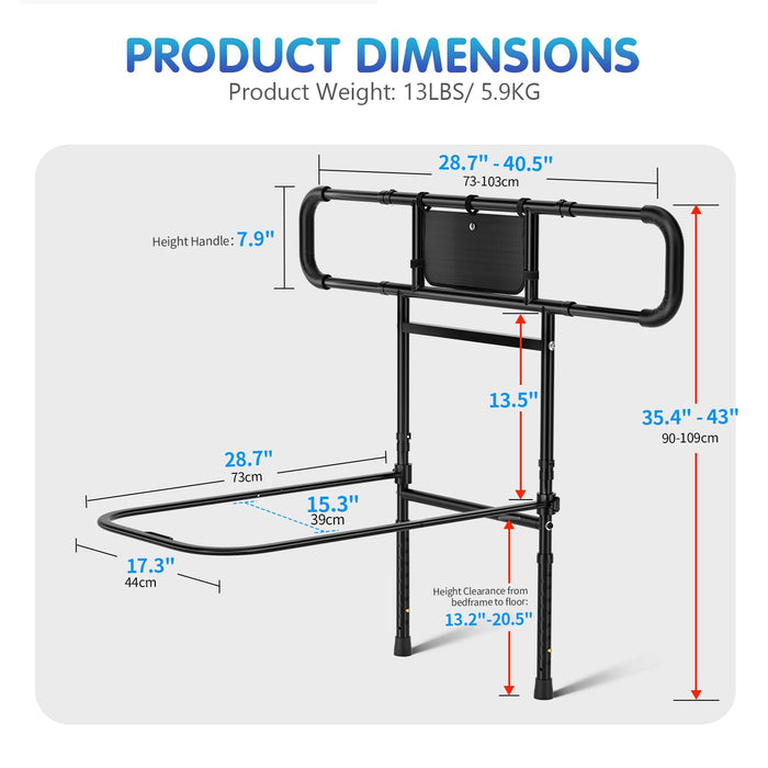 FORTEMOTUS Bed Rails for Elderly Adults Safety - Adjustable Heights& Extendable Bed Side Rail, Foldable Bed Assist Bar, Heavy Duty for Senior, Fits King, Queen, Full, Twin for 10~16'' Mattress