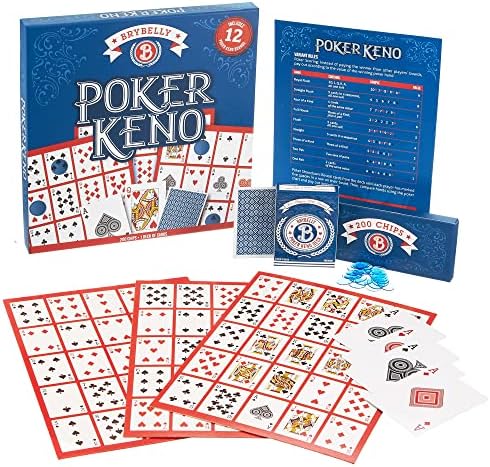 Brybelly Poker Keno Game Set with Cards and Chips - Adult Family Casino Board Game Night Gift Includes Deck of Playing Cards, 12 Boards, 200 Bingo Chips