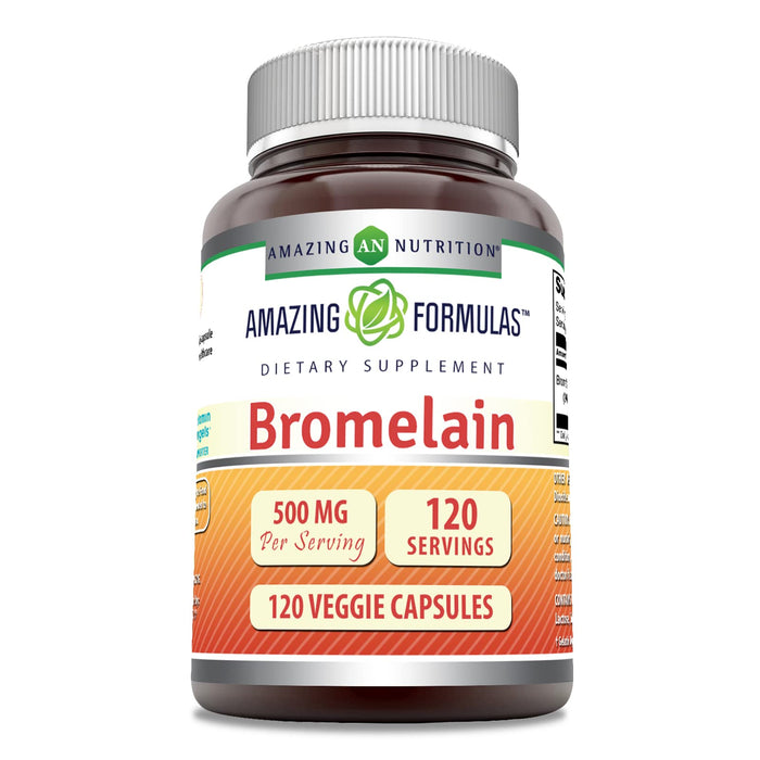 Amazing Formulas Bromelain Supplement | 500 Mg Per Serving |120 Veggie Capsules | Non-GMO | Gluten Free | Made in USA | Ideal for Vegetarians