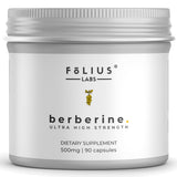FOLIUS LABS Clean Label Berberine HCl 97% - Clinically Studied Ultra High Strength Pure Berberine 500mg Supplement - Gluten-Free - 90 Capsules