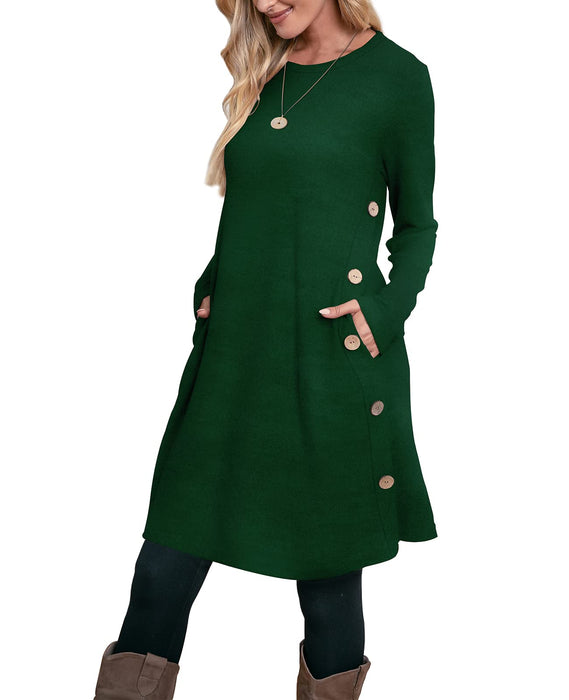 OFEEFAN Women's Casual Dresses Christmas Dresses for Women Green Dress Buttons Side XXL