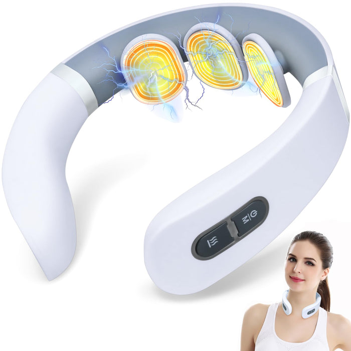 Auxoliev Neck Massager for Pain Relief Deep Tissue, FSA HSA Eligible Items, Electric Pulse Neck Massager with Heat, 9 Modes 50 Levels Cordless Cervical Neck Massage for Women Men Gift