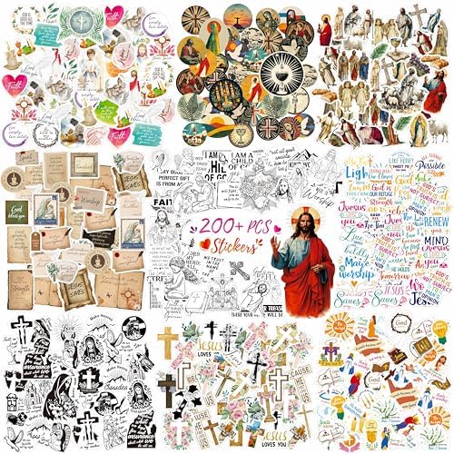 200+PCS Bible Stickers, Colorful Water/Tear Resistant Vinyl Christian Stickers Remove Without Residue for Laptop Skateboard Suitcase Computer Phone Planner VSCO Adults Girls Women (20 Sheets)