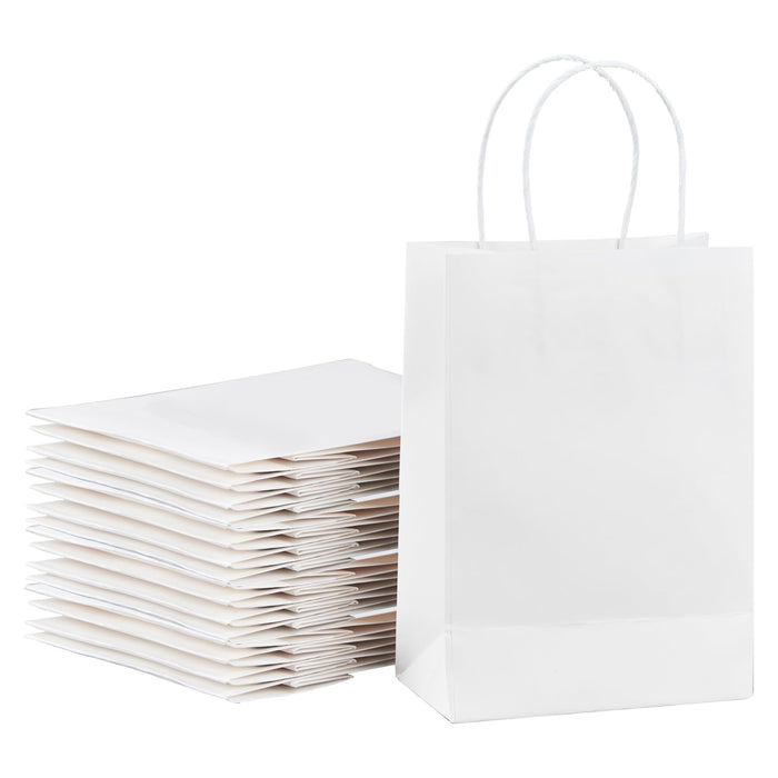 YEEHAW White Paper Bags with Handles Bulk 8"x4.5"x10.8" 100Pcs Gift Bags Medium Size, White Gift Bags with Handles, Gift Bags Bulk, Retail Bags, Party Bags, Shopping Bags, Merchandise Bags