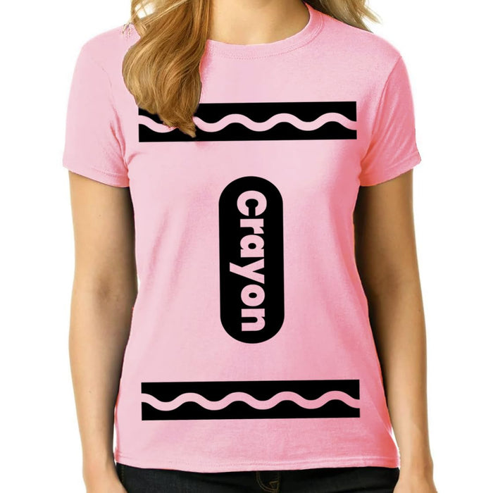 Womens Crayon Shirt Halloween Costume t Shirt Ladies and Girls Fit Adult Size | Cool Shirt idea | Graphic Tee Teens and Adult (Medium,Light Pink)