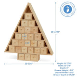 Christmas Tree Wooden Advent Calendar 15 x 13 Inch, Pack of 1 Christmas Advent Calendar With 24 Empty Drawers for DIY, by Woodpeckers