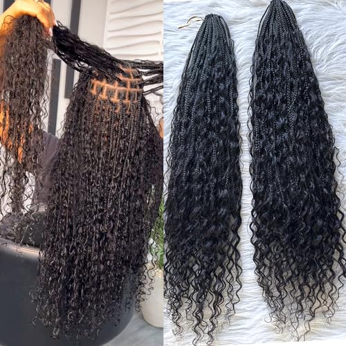 Crochet Human Hair Boho Box Braids with Human Hair Curls Pre-looped Crochet Braids Synthetic Braids with Human Hair Curly for Black Women 18inch 2Pack 80Strands