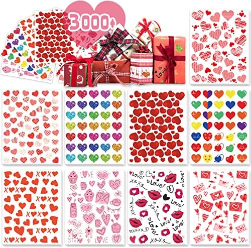 LINAYE Valentines Heart Stickers for Kids - 3000PCS Cute Valentines Day Stickers 72 Sheets Love Stickers for Cards Envelopes Craft Scrapbooking Valentine Day Party Supplies Favors for Girls Boys