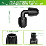 TTioDri 13 Pcs Drip Irrigation Fittings Elbow 1/2 Inch, In-Line Barbed 90 Degree Elbow Connector For 1/2 Inch Drip Tubing (0.60"-0.65" OD) Drip Line Parts For Garden Irrigation Systems