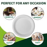 Lxins ECO 150 Pieces 100% Compostable Paper Plates (White 9inch) Heavy Duty Disposable Plates Eco Plates Made of Sugarcane Fiber Biodegradable Plates for Everyday Dinner, Party, Barbecue