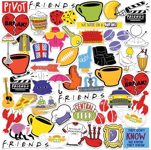 Friends Iconic 50ct Vinyl Large Deluxe Stickers Variety Pack - Laptop, Water Bottle, Scrapbooking, Tablet, Skateboard, Indoor/Outdoor
