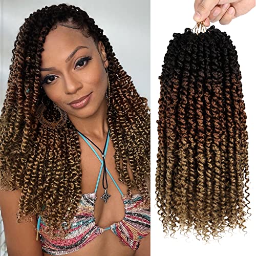 Nice One Pre-Twisted Passion Twist Hair, 8 Packs 112 Strands Pre Looped Passion Twist Braiding Hair for Women, Short Passion Twists Crochet Hair Extensions (20 Inch (Pack of 8), T1B/30/27)