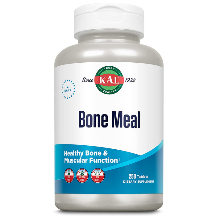 KAL Bone Meal Tablets, Calcium Supplement w/Magnesium, Vitamin D3 and K, Bone Health, Muscle and Nerve Function Support, Rapid Disintegration, Gluten Free, Non-GMO, 60-Day Guarantee, 125 Serv, 250ct