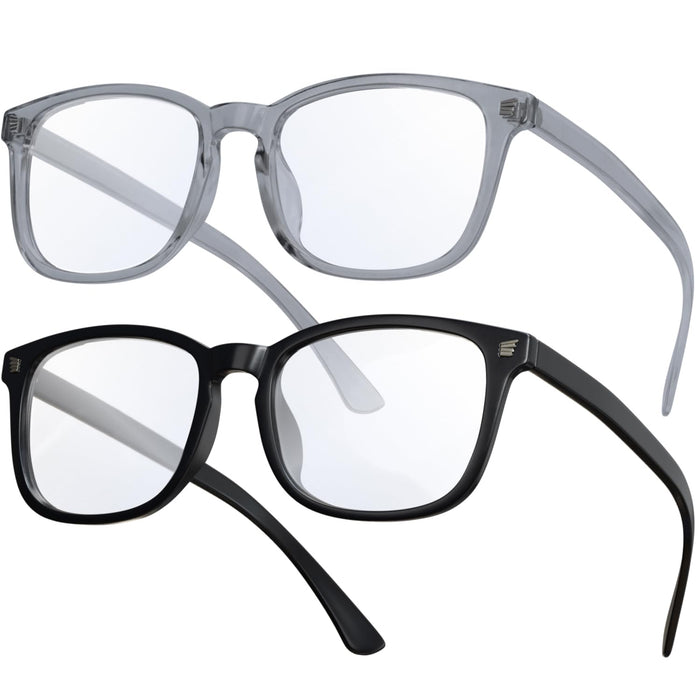 livho 2 Pack Blue Light Blocking Glasses, Computer Reading/Gaming/TV/Phones Glasses for Women Men,Anti Eyestrain & UV Glare (Light Black+Clear Grey)