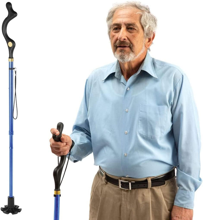 walking cane for men and walking canes for women special balancing - cane walking stick have 10 Adjustable Heights - self standing folding cane, portable collapsible cane, Comfortable (Blue)