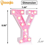 Pooqla LED Marquee Letter Lights, Light Up Pink Letters Glitter Alphabet Letter Sign Battery Powered for Night Light Birthday Party Wedding Girls Gifts Home Bar Christmas Decoration, Pink Letter Y