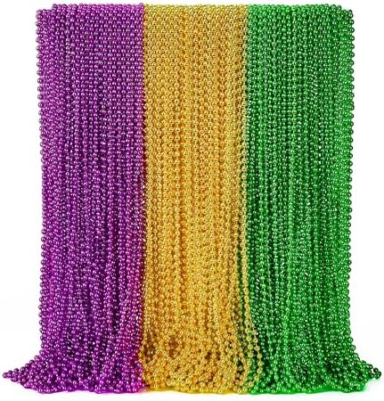 72PCS Mardi Gras Beads Throws, Mardi Gras Green Purple Gold Metallic Beads Necklaces Accessories Bulk, Mardi Gras Beads Necklace Costumes for Parade Throws Party Decorations Favor Supplies