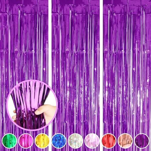 Purple Curtains & Streamers - 3 Pack, 3.2ft x 8.2ft for Parties, Photo Booths, Weddings & Halloween